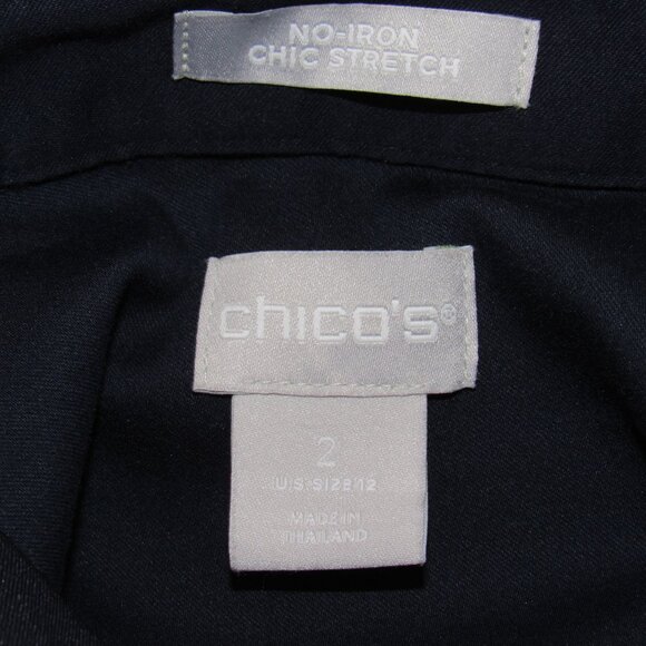 Chico's Blue No Iron Chic Stretch Hidden Button Shirt Dress Women's 2 = 12 L - Picture 9 of 9